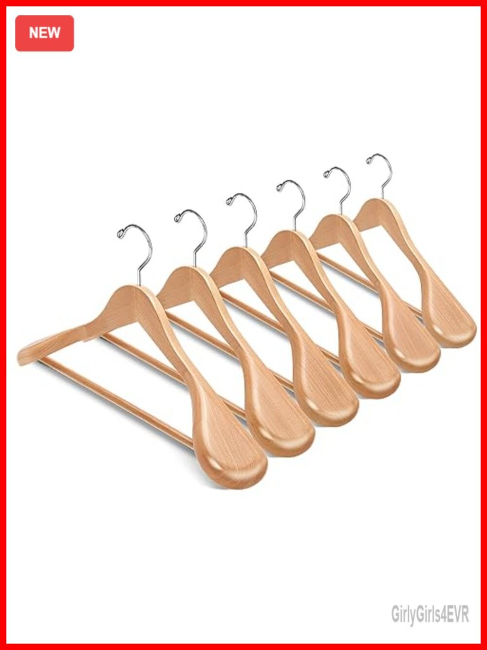 Solid Wood Wide Shoulder Suit Hangers, 6 Pack, Natural